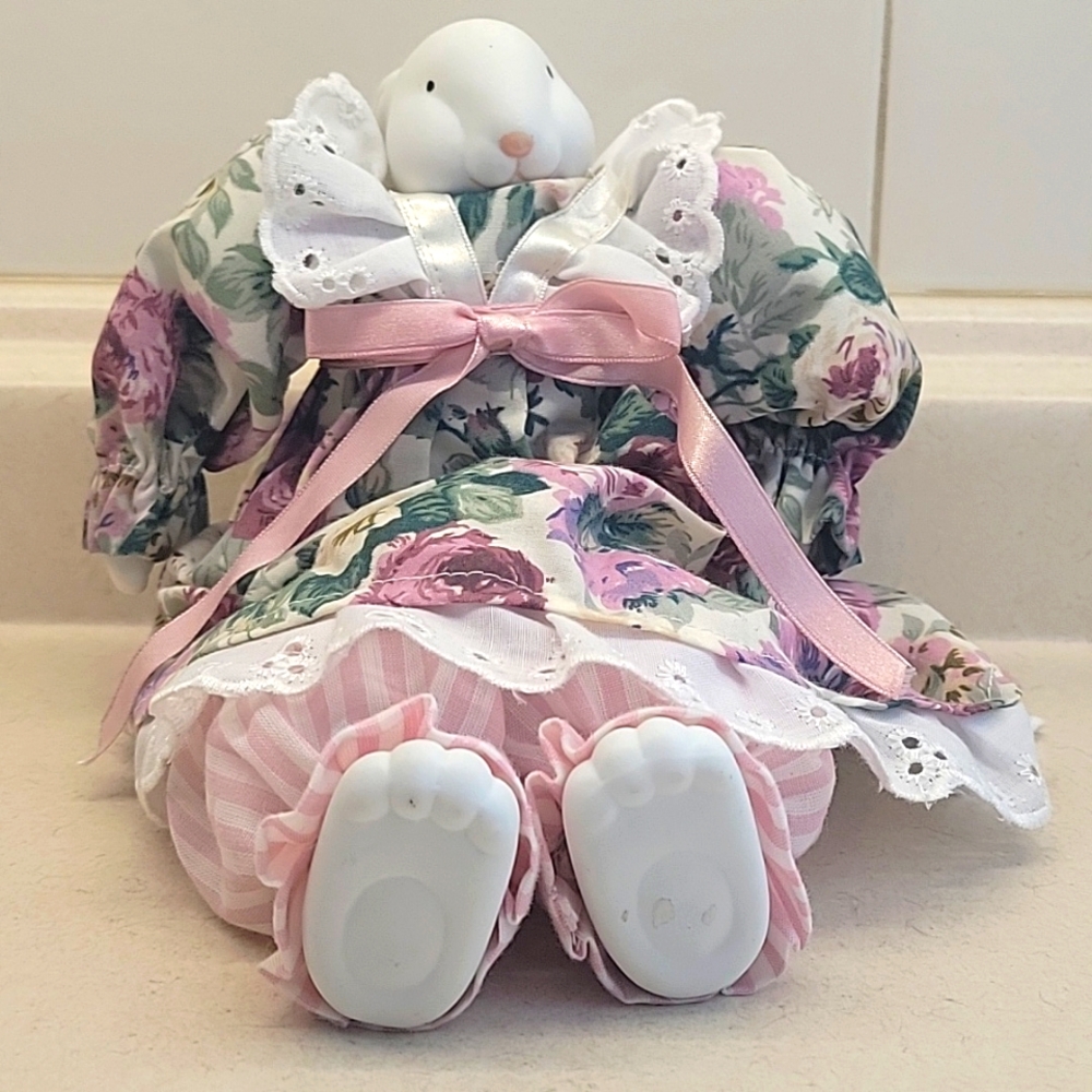 Vintage Easter Porcelain Fabric Bunny Rabbit Doll